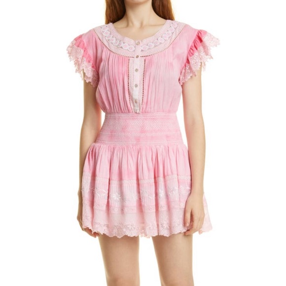 NEW LoveShackFancy Fontana Flutter Sleeve Lace Dress Size Medium - Picture 1 of 12